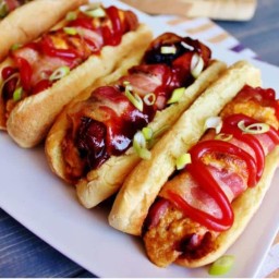 Bacon Wrapped Stuffed Hot Dogs