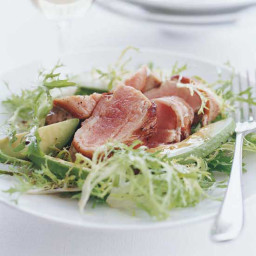 Bacon-Wrapped Tuna Steaks with Frisée and Avocado Salad