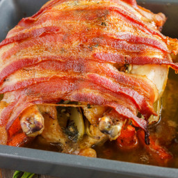 Bacon Wrapped Whole Chicken with Maple-Herb Butter