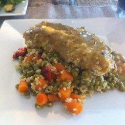 Baked Breaded Honey Mustard Chicken with Brown Rice and Veggies