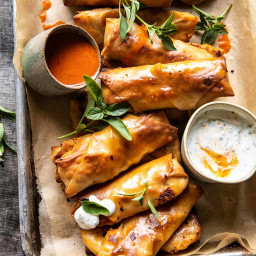 Baked Buffalo Chicken Egg Rolls with Cilantro Lime Ranch