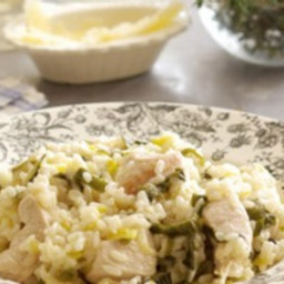 Baked chicken and leek risotto