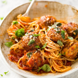 BAKED Chicken Meatballs with Spaghetti
