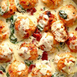 Baked Chicken Ricotta Meatballs with Spinach Alfredo Sauce