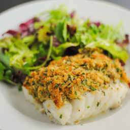 Baked cod with crab and herb crust