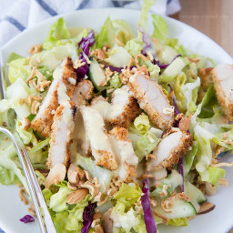Baked Crispy Chicken Salad with Asian Style Honey Mustard Dressing