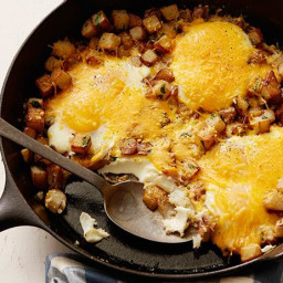 Baked Eggs with Farmhouse Cheddar and Potatoes