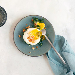 Baked Eggs with Kale Caesar Salad