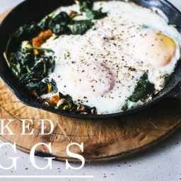 Baked Eggs with Spinach, Ricotta, Leek and Chargrilled Pepper