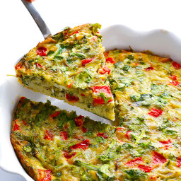 Baked Frittata with Roasted Red Peppers, Arugula and Pesto
