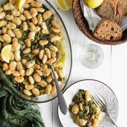 Baked Giant Beans With Greens & Lemon