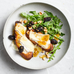 Baked Goat’s Cheese Toasts, Blackberries and Hazelnuts
