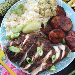 Baked Jerk Chicken with Coconut Rice & Cinnamon Sweet Plantains