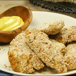Baked Oat-Crusted Chicken Fingers with Sweet Mustard Sauce