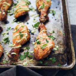 Baked Peruvian Chicken Drumsticks with Avocado Lime Dipping Sauce