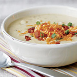 Baked Potato and Leek Soup with Cheddar and Bacon