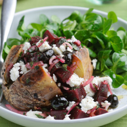 Baked Potato filled with Beetroot, Feta and Mint Salad