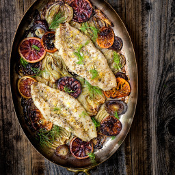 Baked rockfish with fennel and blood oranges