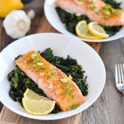 Baked Salmon and Garlic Spinach