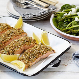 Baked salmon fillets with dukkah crumb