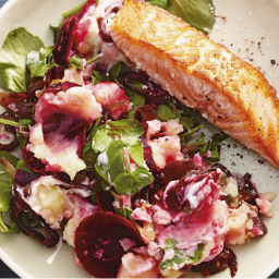 Baked Salmon with Beet and Watercress Mash