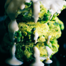 Baked Spring Pea and Dill Fritters with Lemon Tahini Sauce (Vegan, Gluten-F
