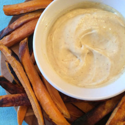 Baked Sweet Potato Fries with Creamy Maple Mustard Dipping Sauce