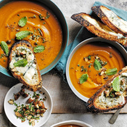 Baked sweet potato soup with blue cheese toast