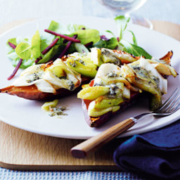 Baked Sweet Potatoes with Stilton and Leeks