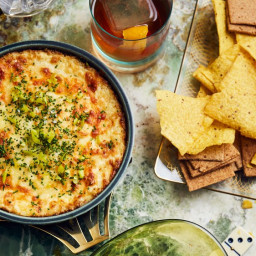 Baked Three-Cheese Onion Dip with Chive and Peperoncini
