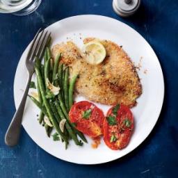 Baked Tilapia with Garlicky Green Beans and Roasted Tomatoes