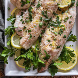 Baked Walleye with Lemon Garlic Butter and Herbs
