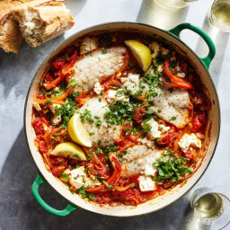Baked White Fish with Charred Tomatoes and Feta