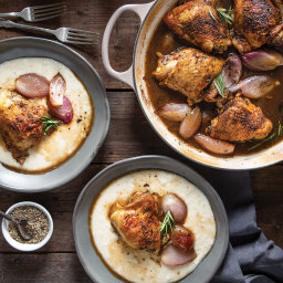 Balsamic-Braised Chicken Thighs with Parmesan Grits