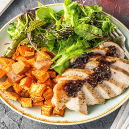 Balsamic Fig Chicken with Sweet Potatoes and Mixed Greens