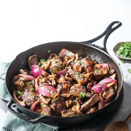 Balsamic-Glazed Steak Tips and Mushrooms