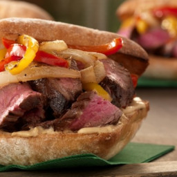 Balsamic-Marinated Flank Steak Sandwiches with Peppers and Onions