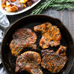 Balsamic Pork Chops with Sweet Potatoes and Apples {Paleo, Whole30}