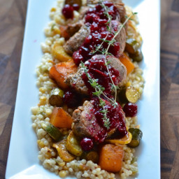 Balsamic Pork Tenderloin and Vegetables with Harvest Grains and Cranberries