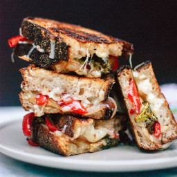 Balsamic Roasted Broccoli and Red Pepper Grilled Cheese