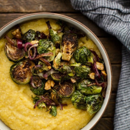 Balsamic Roasted Brussels Sprouts with Polenta