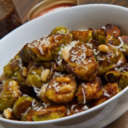 Balsamic Roasted Brussels Sprouts with Toasted Pine Nuts