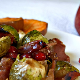 Balsamic-Roasted Brussels with Prosciutto and Pomegranate