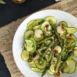 Balsamic Roasted Pearl Onions, Asparagus & Toasted Pine Nuts with Zucchini 