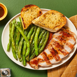 Balsamic Rosemary Pork Chops with Garlic Herb Toast & Roasted Green Beans