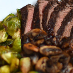 Balsamic Steak with Sautéed Mushrooms and Roasted Brussel Sprouts