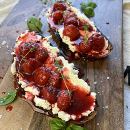 Balsamic Strawberry with Creamy Goat and Mascarpone Cheese Toast