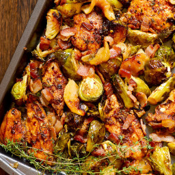 Balsamic Thyme Chicken with Brussels Sprouts, Apples and Bacon