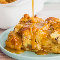 Banana Bread Pudding with Rum Toffee Sauce
