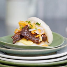 Bao buns with braised shortrib and pickled daikon